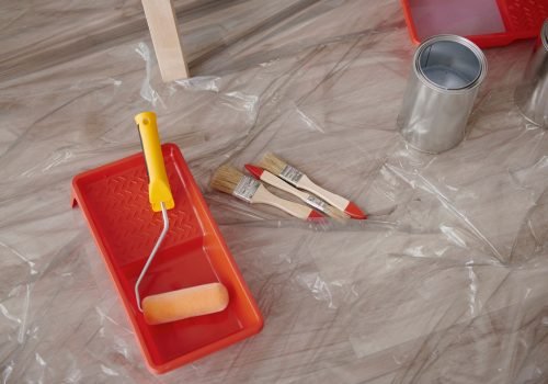 Detail of painting equipment on the floor