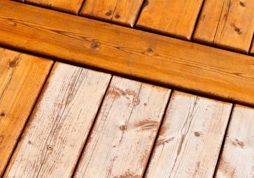 Wooden deck pattern partially stained transparent